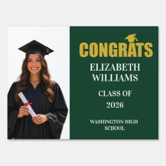 Forest Green Gold Photo Graduation Yard Sign