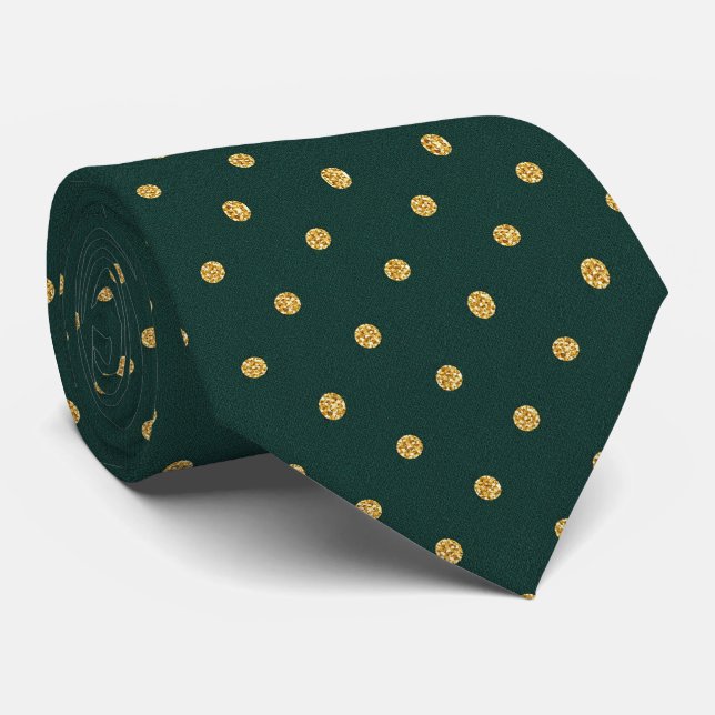 Forest Green & Gold Polka Dot  Neck Tie (Rolled)