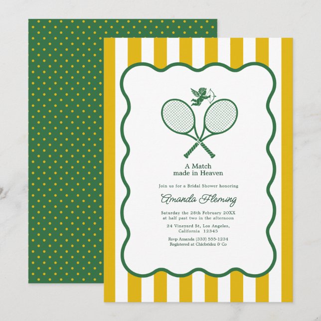 Forest Green & Gold Preppy Tennis Bridal Shower Invitation (Front/Back)