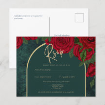 Forest Green Gold RED Roses Winter Wedding