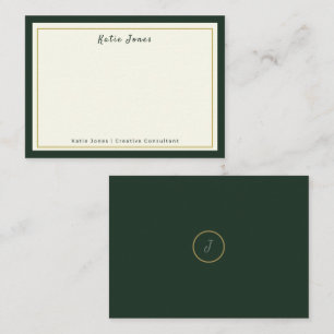 Forest Green Gold Signature Monogram Professional Note Card