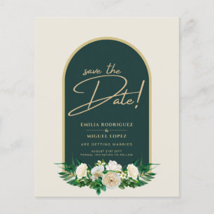 Forest Green Gold White Roses Winter Wedding Flyer