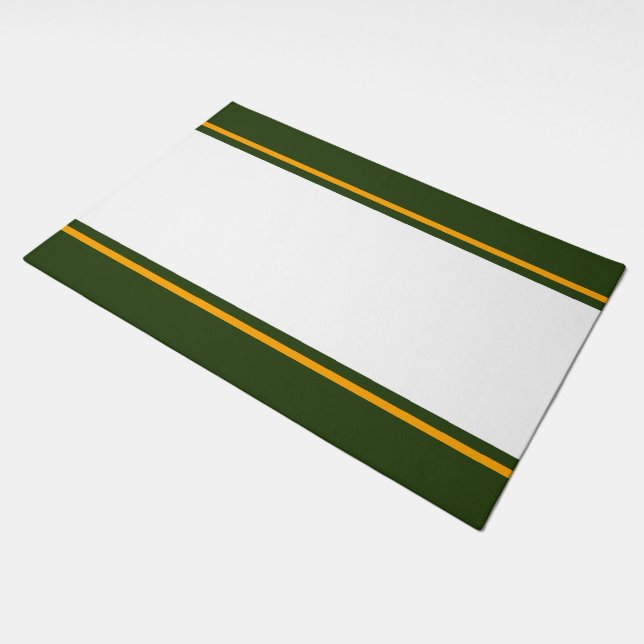 Forest Green Golden Yellow White Racing Stripes Doormat (Angled)