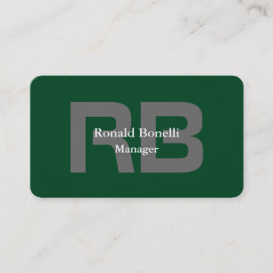 Forest Green Gray Bold Monogram Stylish Modern Business Card