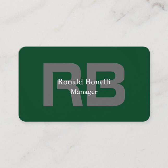Forest Green Gray Bold Monogram Stylish Modern Business Card (Front)