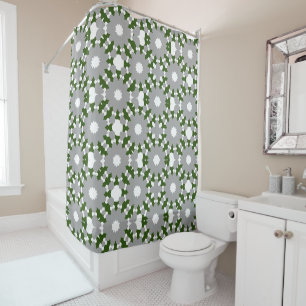Forest Green Gray White Connected Circles Pattern Shower Curtain