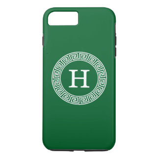 Forest Green Greek Key Rnd Frame Initial Monogram iPhone 8 Plus/7 Plus Case