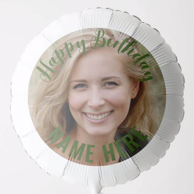 Forest Green HAPPY BIRTHDAY & NAME Photo Balloon (Front)