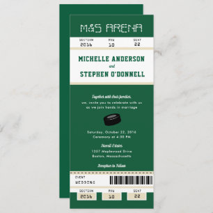 Forest Green Hockey Ticket Wedding Invitation