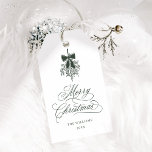 Forest Green Holly Berry Bouquet Merry Christmas Gift Tags<br><div class="desc">This Christmas gift tag features elegant and romantic swirly calligraphy lettering with a winter holly berry bouquet,  and a simple pine tree pattern on the back. For more advanced customization of this design,  please click the BLUE DESIGN TOOL BUTTON above!</div>