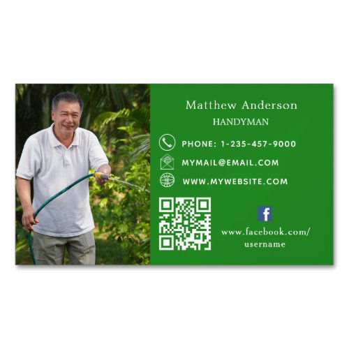 Forest green home repairs photo QR code handyman Business Card Magnet