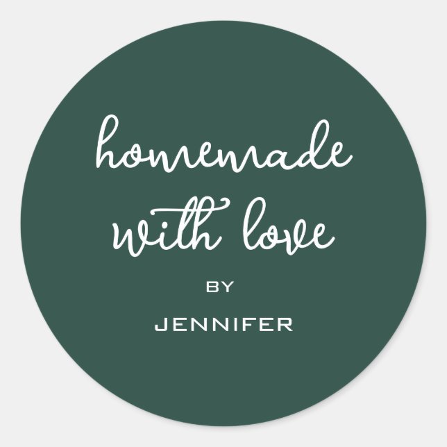 Forest Green Homemade With Love Classic Round Sticker (Front)
