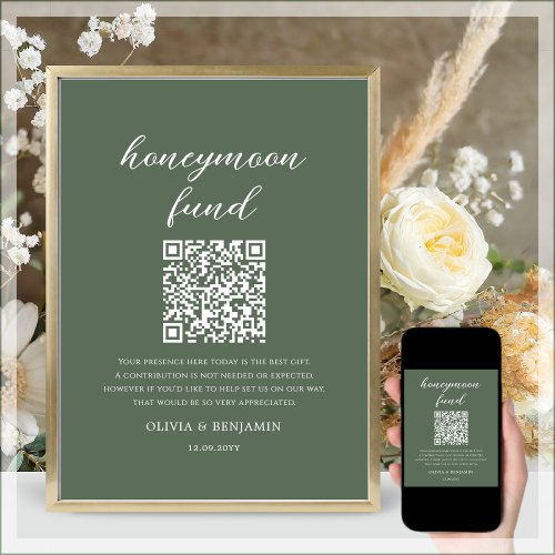 Forest Green  Honeymoon Fund QR Code Wedding Sign