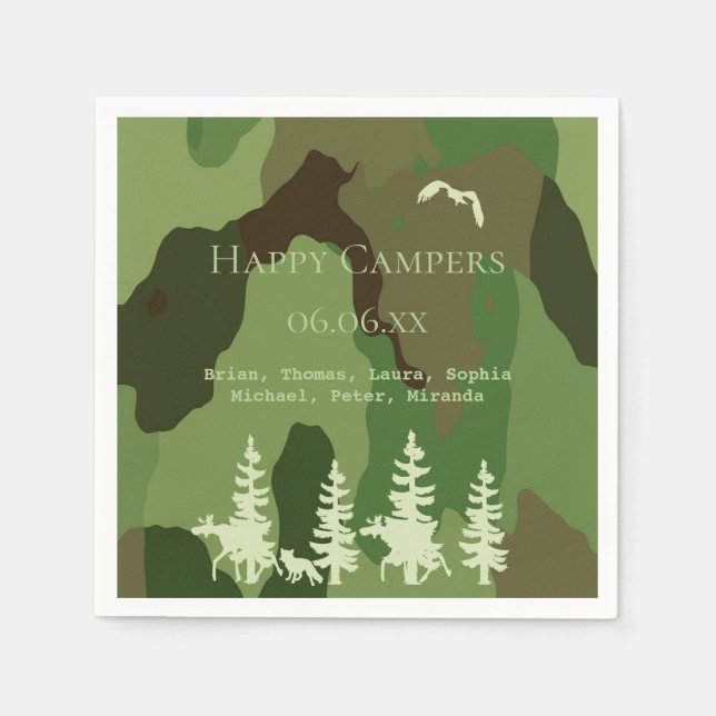 Forest green hunters camouflage wildlife campers napkins (Front)
