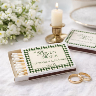 Forest Green & Ivory Checkered Old Money Wedding Matchboxes