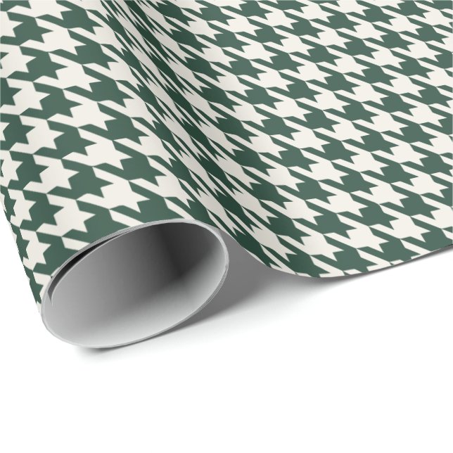Forest Green & Ivory Houndstooth Pattern | Elegant Wrapping Paper (Roll Corner)
