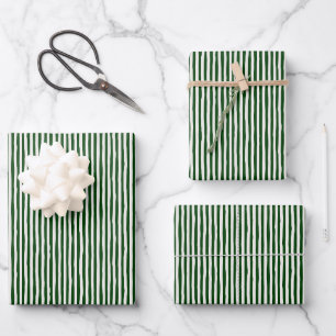 Forest Green & Ivory Wonky Stripes Wrapping Paper Sheets