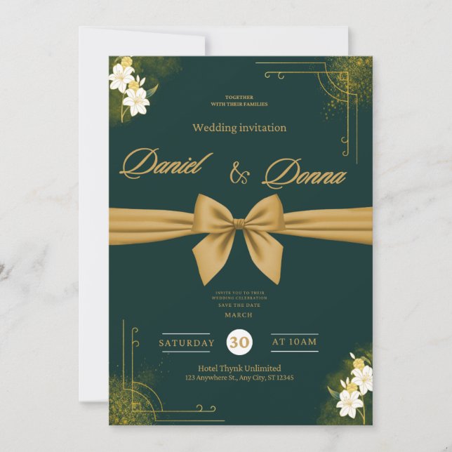 Forest Green Ivy Ornament Wedding Invitation (Front)