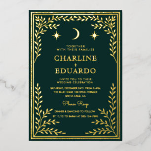 Forest Green Ivy Ornament Wedding Invitation Foil Invitation