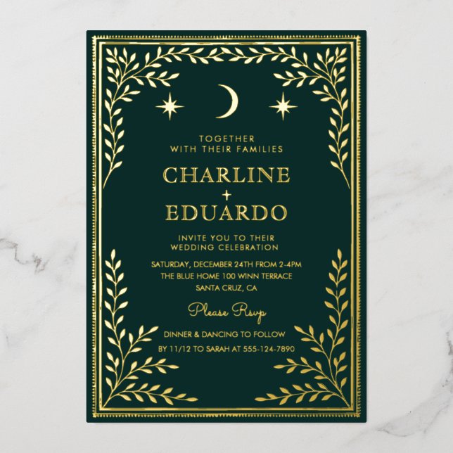 Forest Green  Ivy Ornament  Wedding  Invitation Foil Invitation (Front)