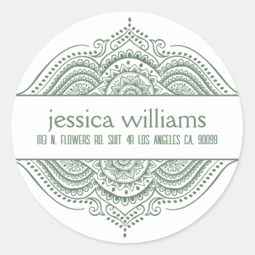 Forest Green Lace Floral Paisley Geometric Design Classic Round Sticker