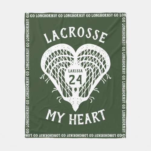 Forest Green Lacrosse My Heart Fleece Blanket