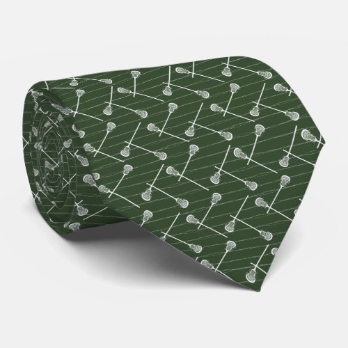 Forest Green Lacrosse White Sticks Patterned Neck Tie