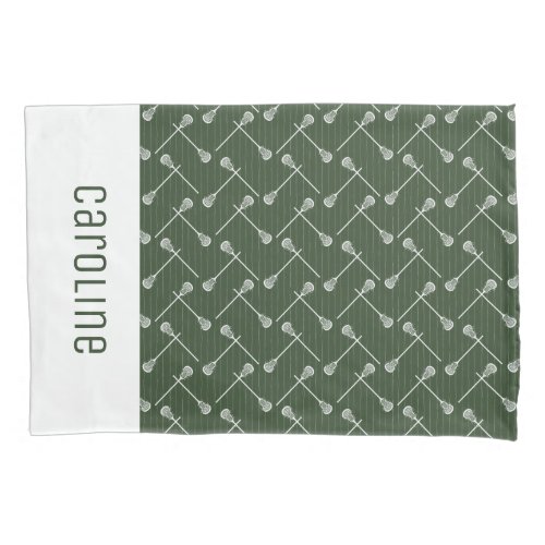 Forest Green Lacrosse White Sticks Patterned Pillow Case