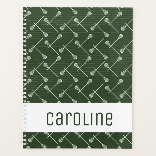 Forest Green Lacrosse White Sticks Patterned Planner