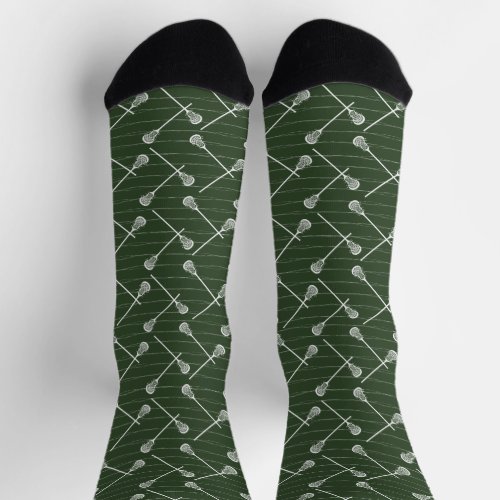 Forest Green Lacrosse White Sticks Patterned Socks