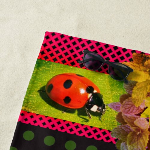 Forest Green Ladybug Polka Dots  Beach Towel