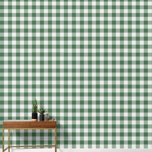 Forest Green Large Buffalo Check Gingham Wallpaper (Hallway)