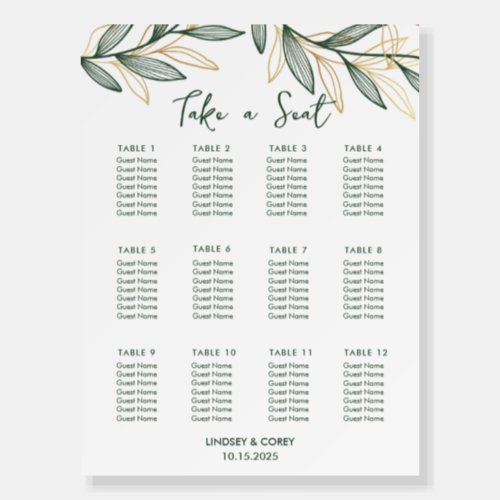 Forest Green Leaf Wedding Seating Chart Poster