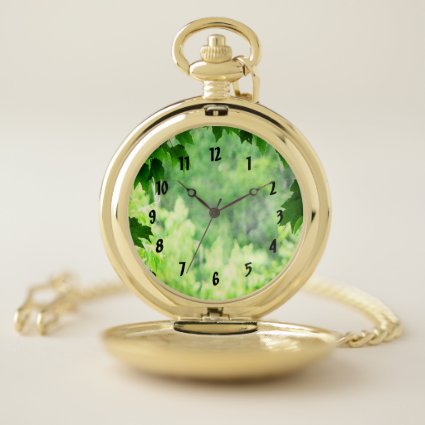 Forest Green Leaves Nature Pocket Watch