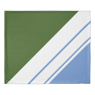 Forest Green Light Blue Wide White Racing Stripes Duvet Cover