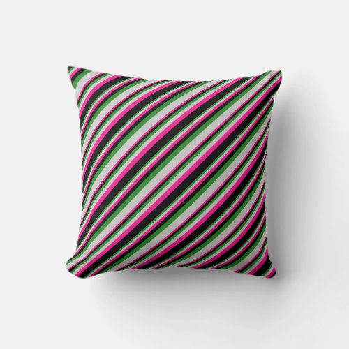 Forest Green Light Gray Deep Pink and Black Throw Pillow