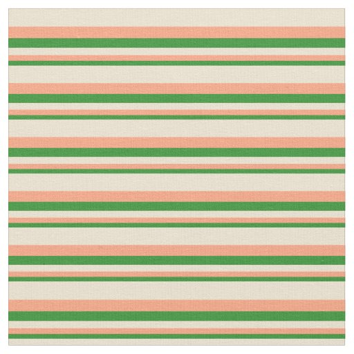 Forest Green, Light Salmon & Beige Colored Lines Fabric
