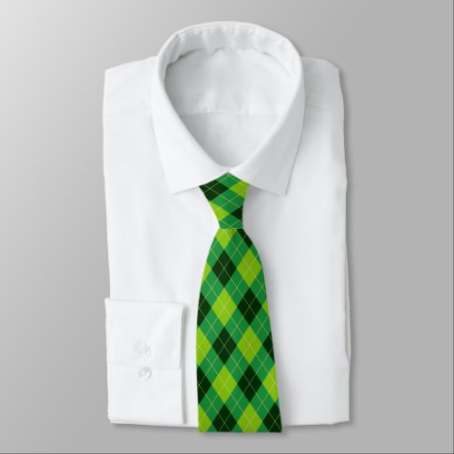 Forest Green Lime Green and Black Argyle Neck Tie