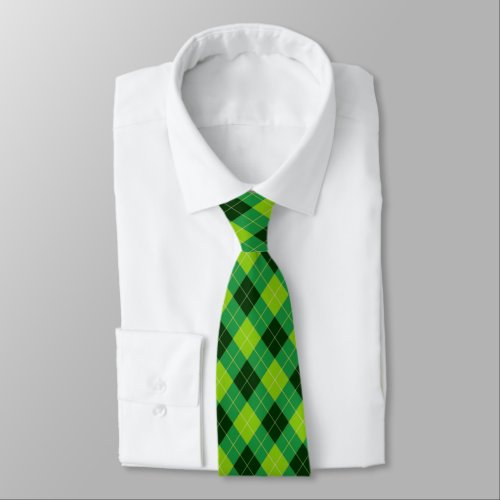 Forest Green Lime Green Black Preppy Argyle Neck Tie