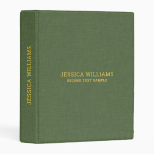 Forest-green linen gold personalizable typography mini binder