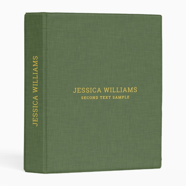 Forest-green linen gold personalizable typography mini binder (Front/Spine)