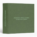 Forest-green linen personalizable typography 3 ring binder