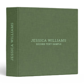 Forest-green linen personalizable typography 3 ring binder