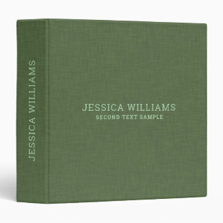 Forest-green linen personalizable typography 3 ring binder