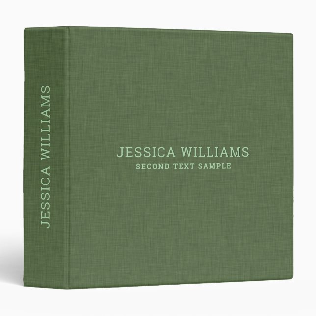 Forest-green linen personalizable typography 3 ring binder (Front/Spine)