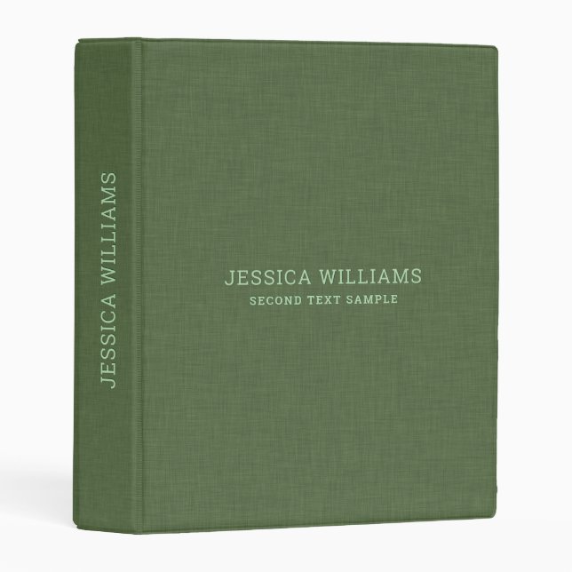 Forest-green linen personalizable typography mini binder (Front/Spine)