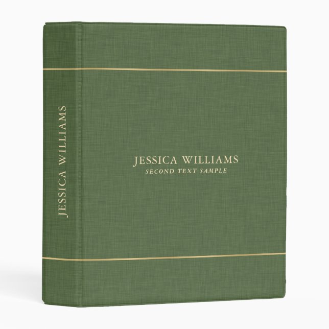 Forest Green Linen Texture Image Gold Frame 2 Mini Binder (Front/Spine)