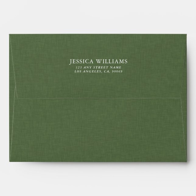 Forest Green Linen Texture Image Gold frame Envelope (Back (Top Flap))