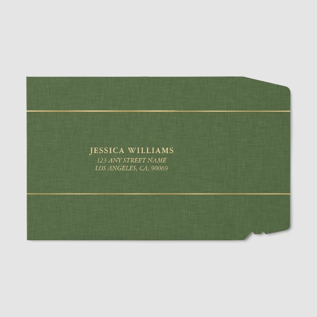 Forest Green Linen Texture Image Gold frame Envelope Mailers (Front)