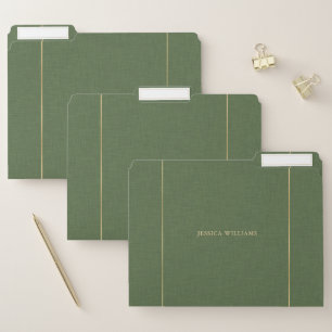 Forest Green Linen Texture Image Gold frame File Folder